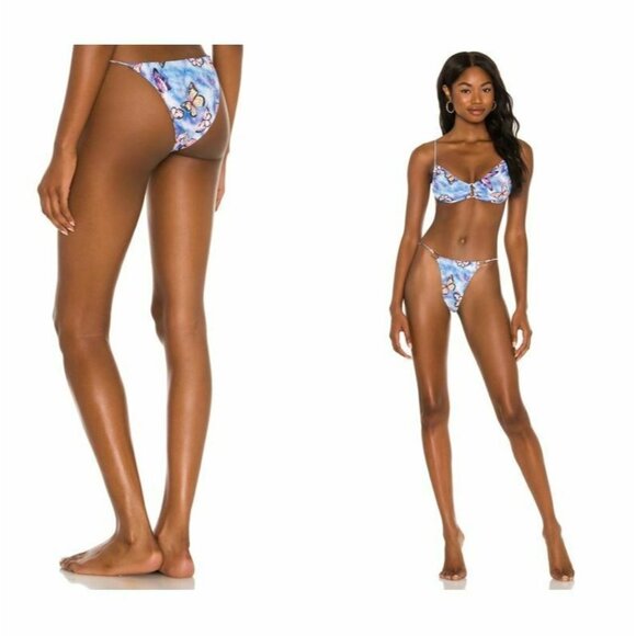 Superdown Makenna Butterfly Cheeky Blue 90s Inspired Bikini Swim Bottoms Size M - Picture 1 of 9